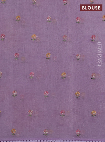 Chander tissue saree lavender with mirror embroidery work and floral embroidery border