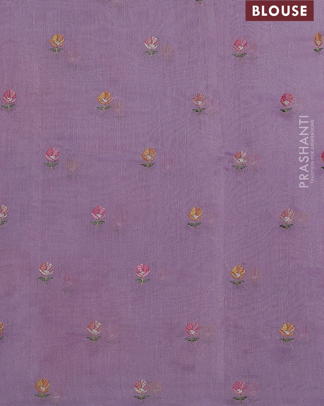 Chander tissue saree lavender with mirror embroidery work and floral embroidery border