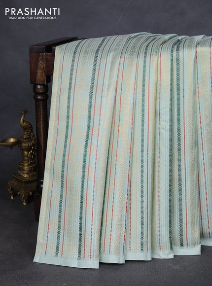Pure kanchipuram silk saree pastel green with half & half style and long thread & zari woven border