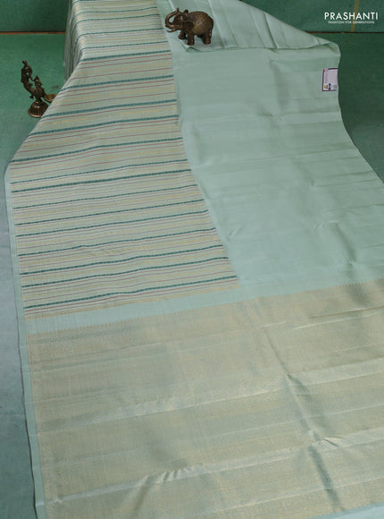 Pure kanchipuram silk saree pastel green with half & half style and long thread & zari woven border