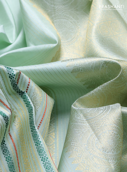 Pure kanchipuram silk saree pastel green with half & half style and long thread & zari woven border