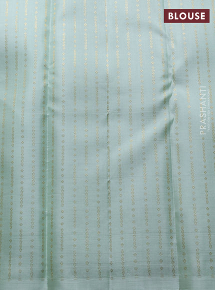 Pure kanchipuram silk saree pastel green with half & half style and long thread & zari woven border