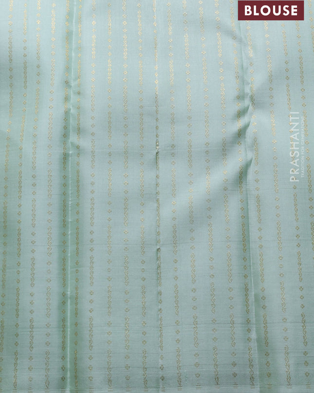 Pure kanchipuram silk saree pastel green with half & half style and long thread & zari woven border
