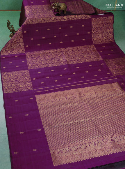Pure kanchipuram silk saree purple with zari brocade weaves & buttas in borderless style