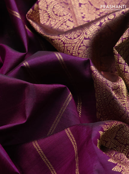 Pure kanchipuram silk saree purple with zari brocade weaves & buttas in borderless style
