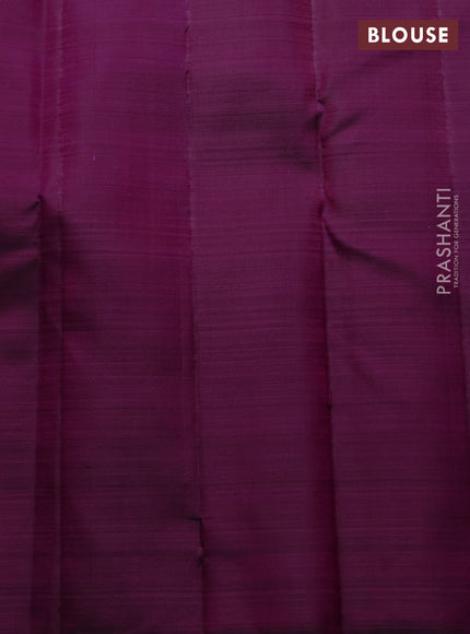 Pure kanchipuram silk saree purple with zari brocade weaves & buttas in borderless style