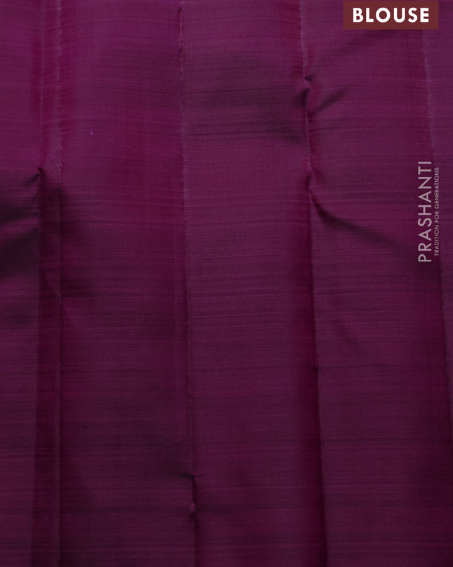 Pure kanchipuram silk saree purple with zari brocade weaves & buttas in borderless style