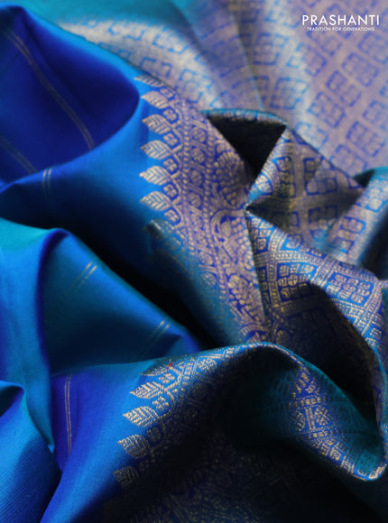 Pure kanchipuram silk saree dual tone bluish green with zari woven buttas and rich zari woven border