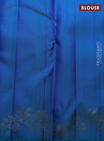 Pure kanchipuram silk saree dual tone bluish green with zari woven buttas and rich zari woven border