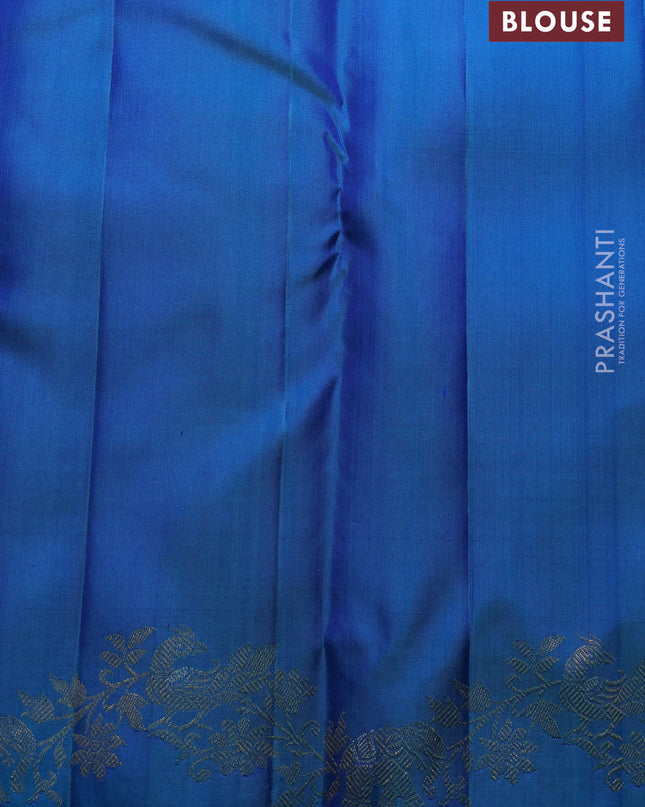 Pure kanchipuram silk saree dual tone bluish green with zari woven buttas and rich zari woven border