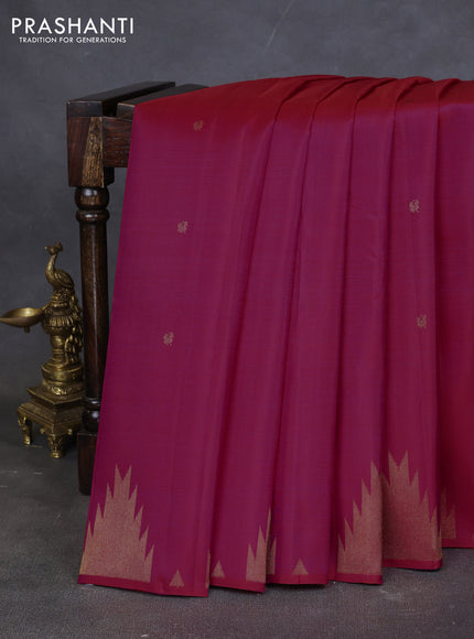 Pure kanchipuram silk saree pink with zari woven buttas and temple design zari woven border