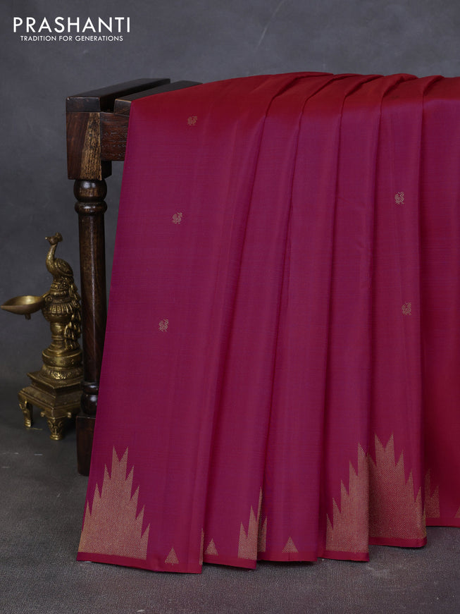 Pure kanchipuram silk saree pink with zari woven buttas and temple design zari woven border