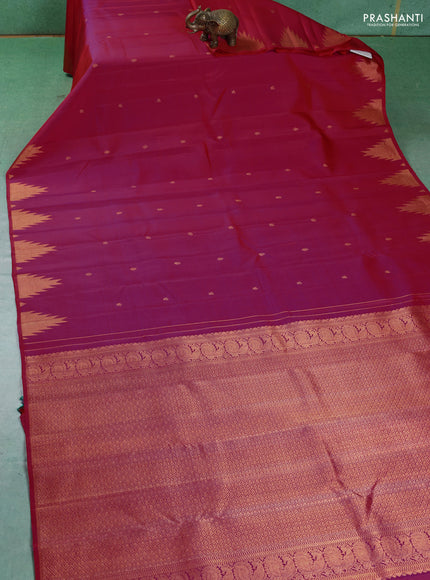 Pure kanchipuram silk saree pink with zari woven buttas and temple design zari woven border