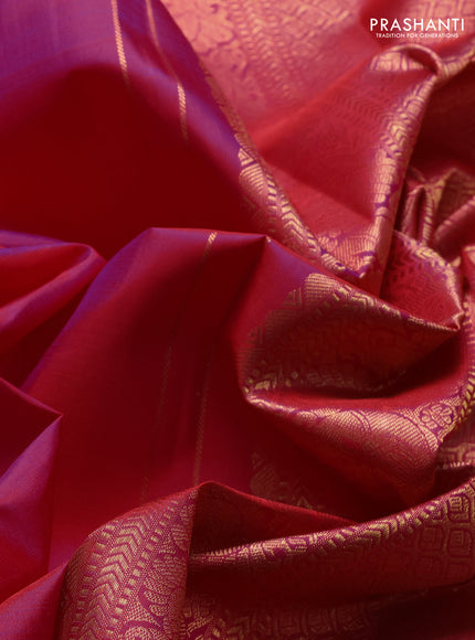 Pure kanchipuram silk saree pink with zari woven buttas and temple design zari woven border