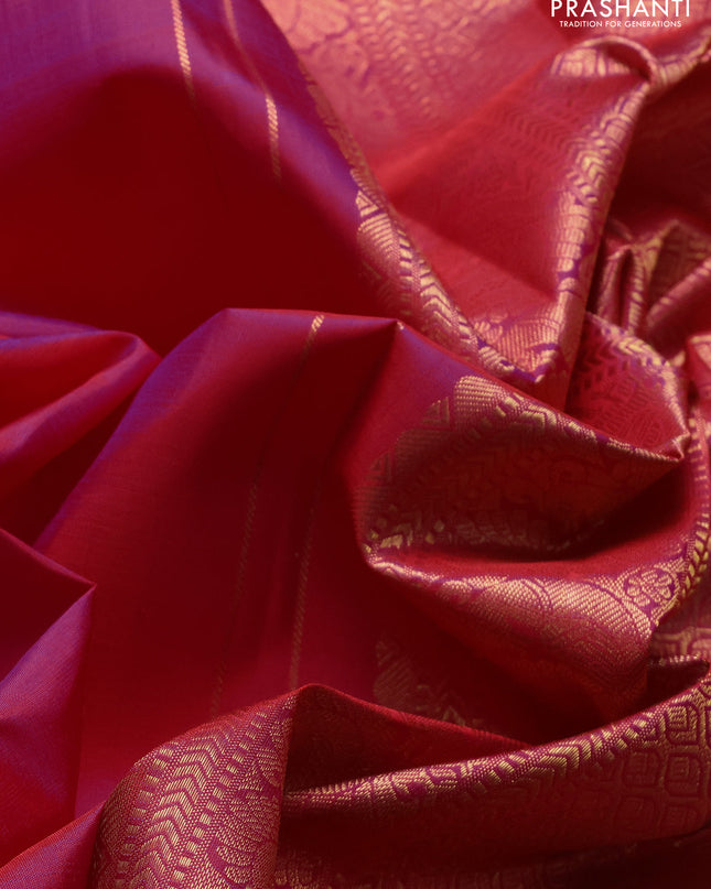 Pure kanchipuram silk saree pink with zari woven buttas and temple design zari woven border