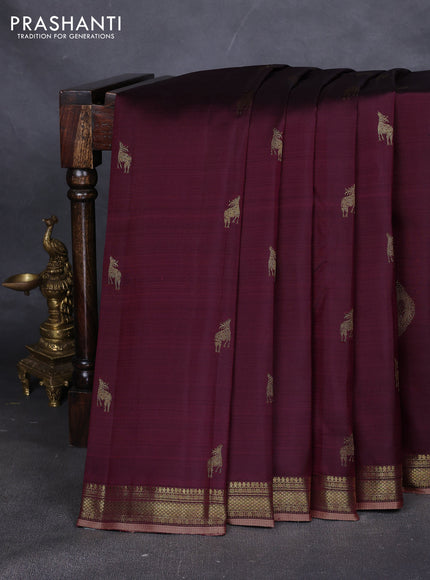 Pure kanchipuram silk saree maroon and pastel peach with zari woven buttas and rich zari woven border