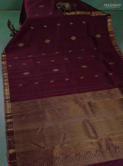 Pure kanchipuram silk saree maroon and pastel peach with zari woven buttas and rich zari woven border