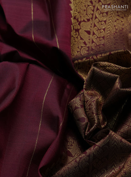 Pure kanchipuram silk saree maroon and pastel peach with zari woven buttas and rich zari woven border