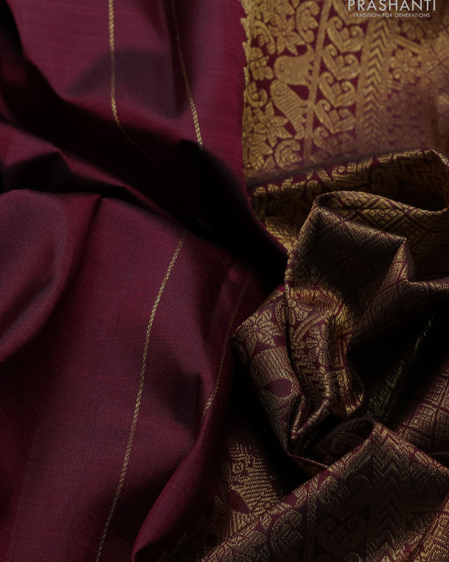 Pure kanchipuram silk saree maroon and pastel peach with zari woven buttas and rich zari woven border