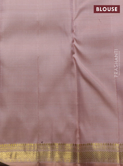 Pure kanchipuram silk saree maroon and pastel peach with zari woven buttas and rich zari woven border
