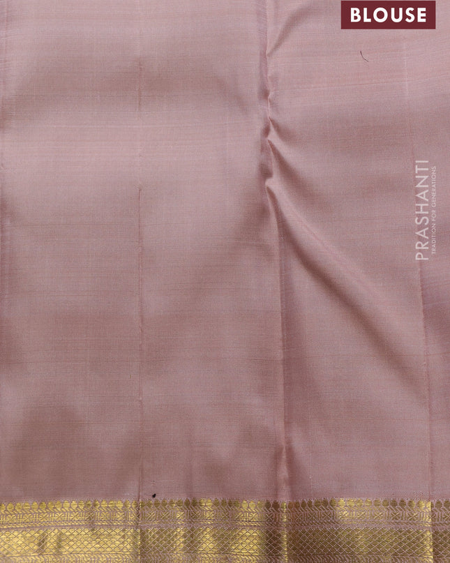 Pure kanchipuram silk saree maroon and pastel peach with zari woven buttas and rich zari woven border