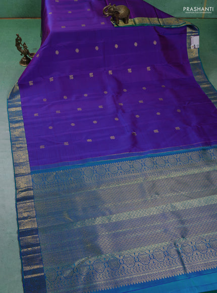 Pure kanchipuram silk saree dual tone purple and dual tone green with annam & rudhraksha zari woven buttas and rich zari woven border