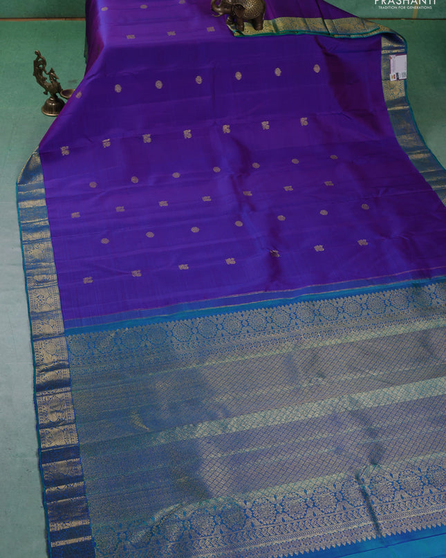 Pure kanchipuram silk saree dual tone purple and dual tone green with annam & rudhraksha zari woven buttas and rich zari woven border
