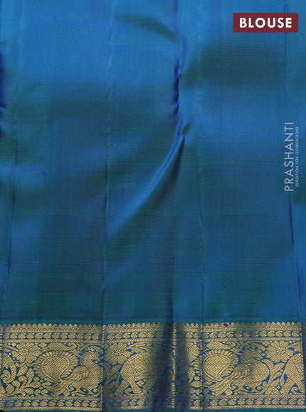 Pure kanchipuram silk saree dual tone purple and dual tone green with annam & rudhraksha zari woven buttas and rich zari woven border