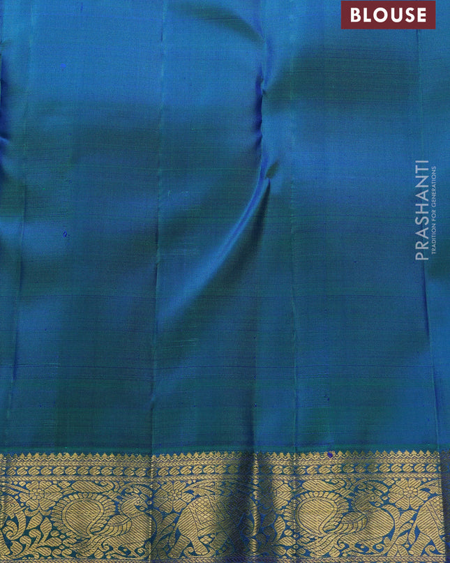 Pure kanchipuram silk saree dual tone purple and dual tone green with annam & rudhraksha zari woven buttas and rich zari woven border