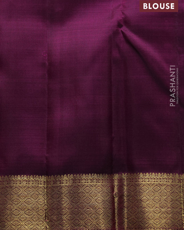 Pure kanchipuram silk saree dual tone pinkish orange and purple with zari woven buttas and rich zari woven border
