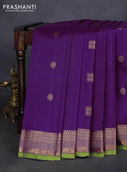 Pure kanchipuram silk saree purple and light green with zari woven buttas and thread & zari woven border