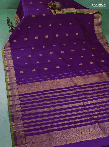 Pure kanchipuram silk saree purple and light green with zari woven buttas and thread & zari woven border