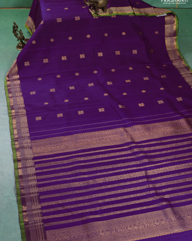 Pure kanchipuram silk saree purple and light green with zari woven buttas and thread & zari woven border