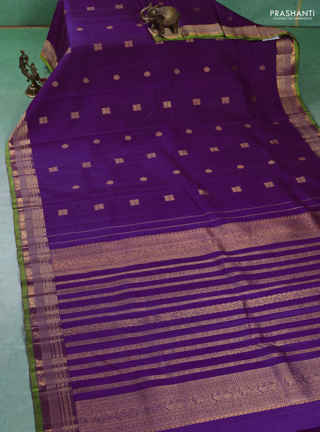Pure kanchipuram silk saree purple and light green with zari woven buttas and thread & zari woven border