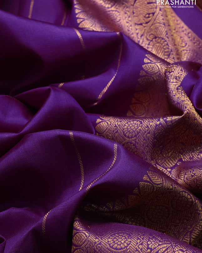 Pure kanchipuram silk saree purple and light green with zari woven buttas and thread & zari woven border