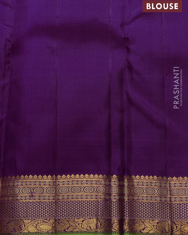Pure kanchipuram silk saree purple and light green with zari woven buttas and thread & zari woven border