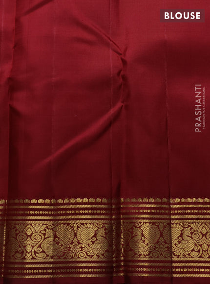 Pure kanchipuram silk saree pastel pink and maroon with silver & gold zari woven floral buttas and annam zari woven border