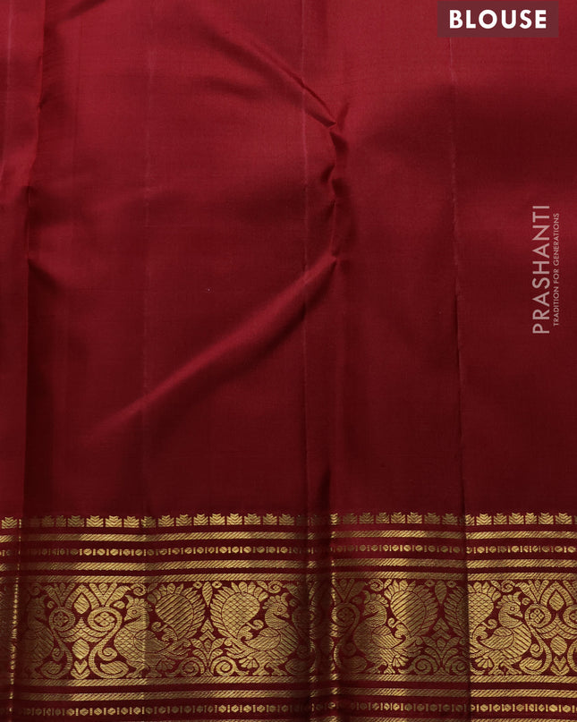 Pure kanchipuram silk saree pastel pink and maroon with silver & gold zari woven floral buttas and annam zari woven border