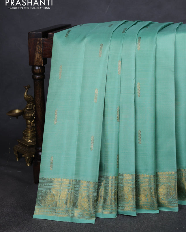 Pure kanchipuram silk saree pastel green with zari woven buttas and zari woven border