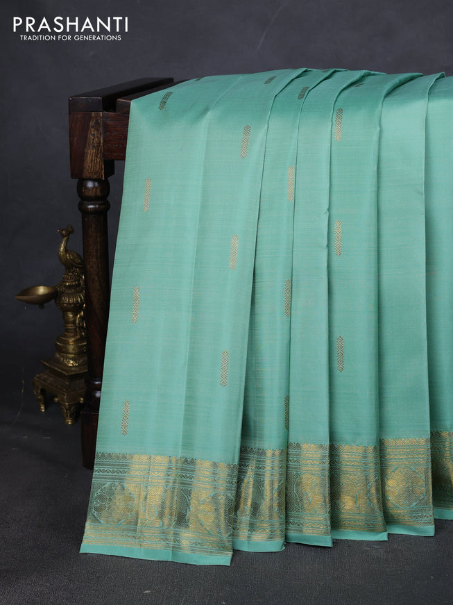 Pure kanchipuram silk saree pastel green with zari woven buttas and zari woven border
