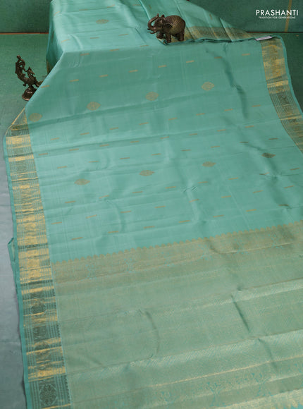 Pure kanchipuram silk saree pastel green with zari woven buttas and zari woven border
