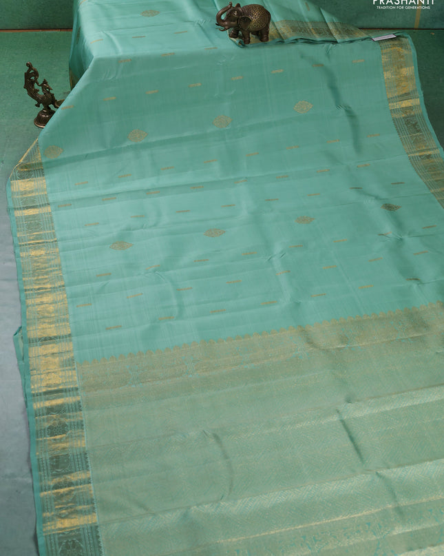 Pure kanchipuram silk saree pastel green with zari woven buttas and zari woven border