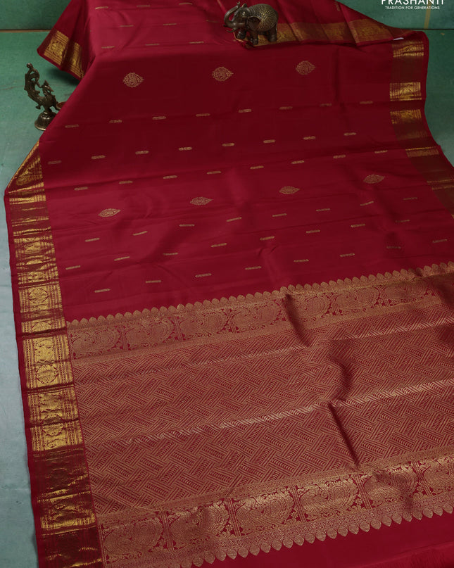 Pure kanchipuram silk saree red with zari woven buttas and zari woven border