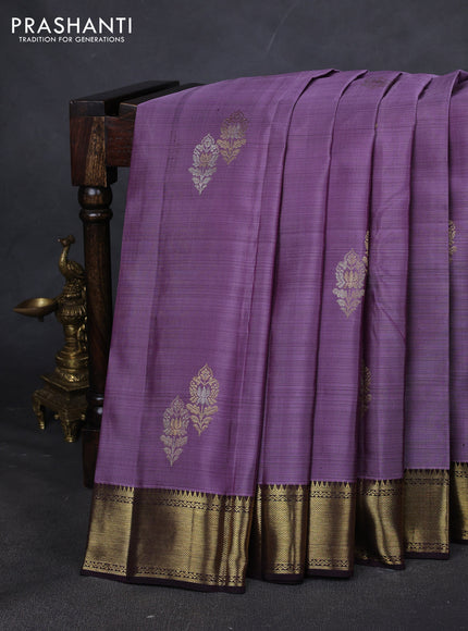 Pure kanchipuram silk saree lavender and coffee brown with zari woven buttas and zari woven border