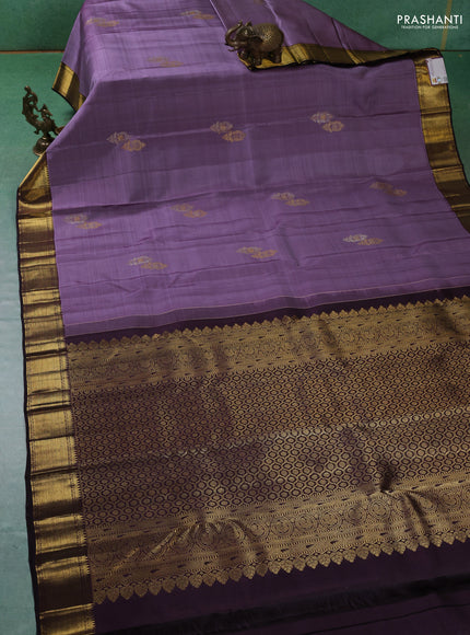 Pure kanchipuram silk saree lavender and coffee brown with zari woven buttas and zari woven border