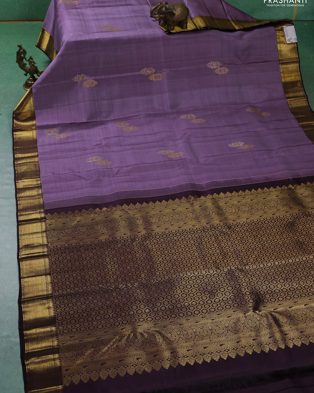 Pure kanchipuram silk saree lavender and coffee brown with zari woven buttas and zari woven border