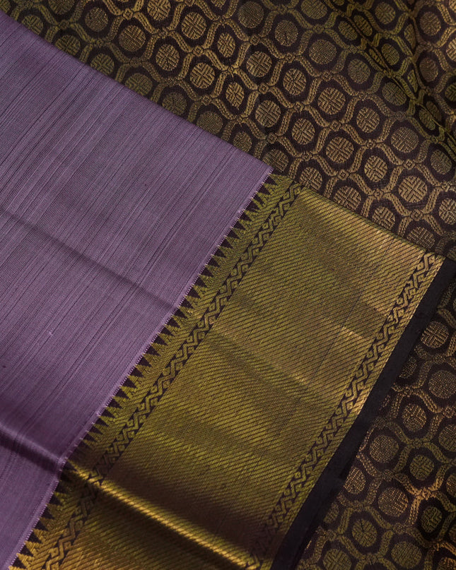Pure kanchipuram silk saree lavender and coffee brown with zari woven buttas and zari woven border