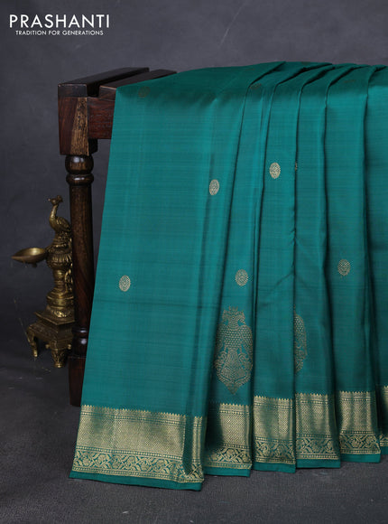 Pure kanchipuram silk saree teal green with zari woven buttas and zari woven border