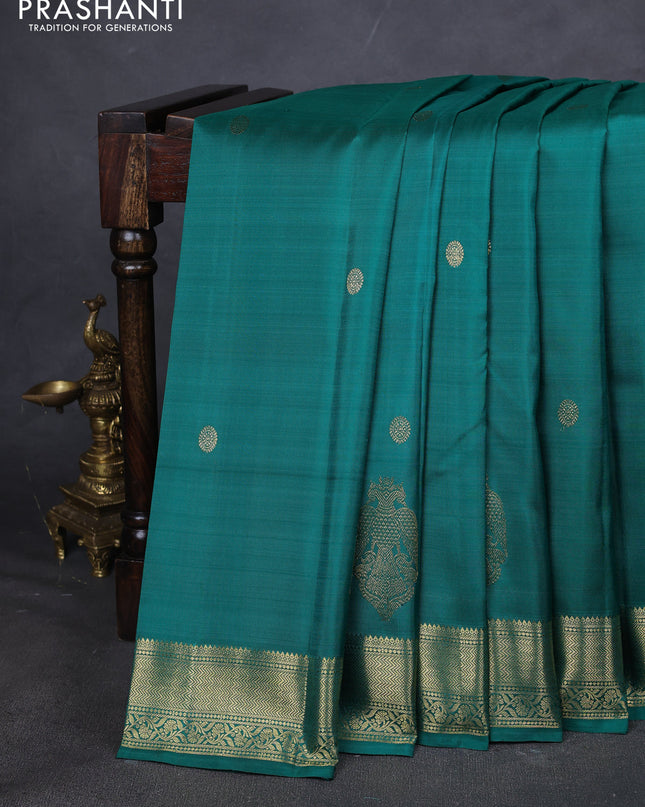 Pure kanchipuram silk saree teal green with zari woven buttas and zari woven border