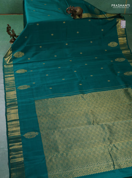 Pure kanchipuram silk saree teal green with zari woven buttas and zari woven border